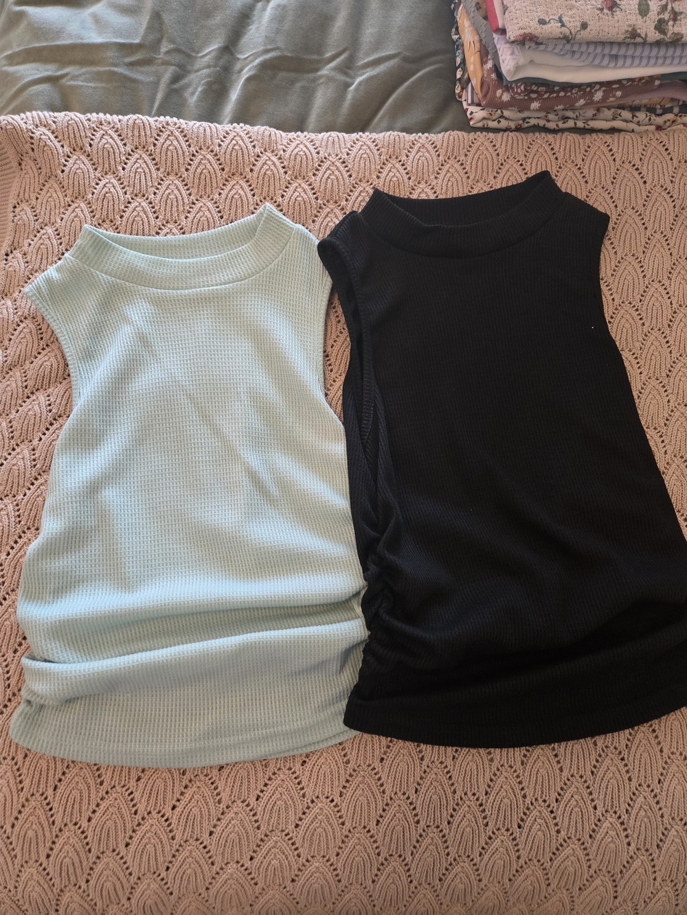 SHEIN Ribbed Sleeveless Tank Duo in Light Blue and Black